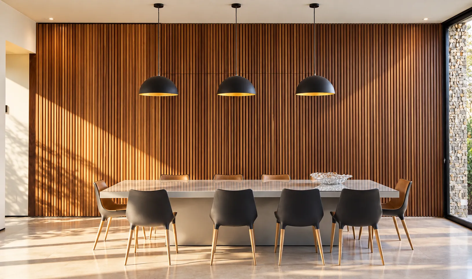 Sala de jantar com painel ripado sob medida | Progetto Mobiliamo