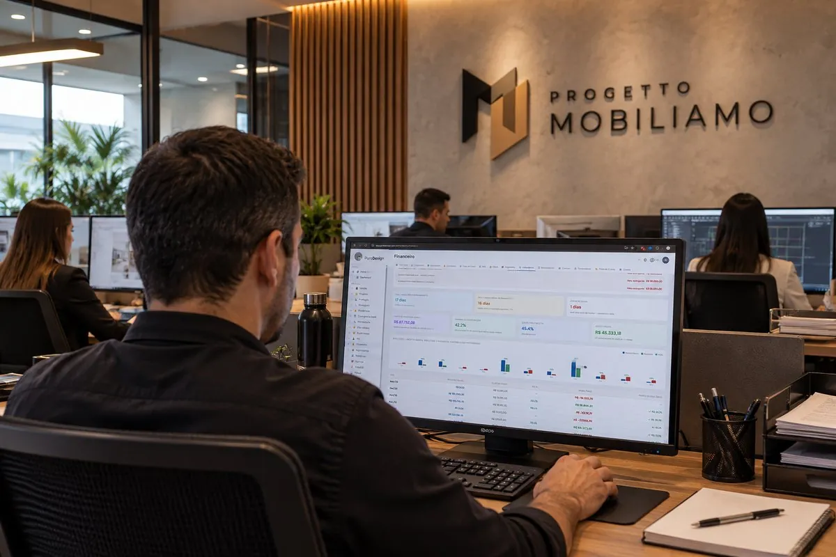 Equipe acompanhando projetos no sistema ArqIA Mobiliamo | Progetto Mobiliamo